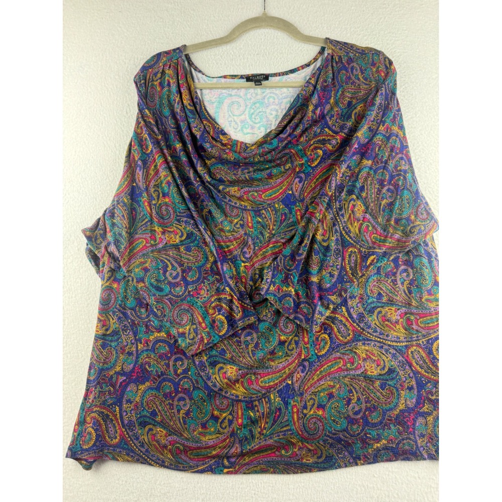 Talbots Woman Petites 3Xp Paisley Cowl Neck 3/4 Sleeve Top Multi Color PH2807